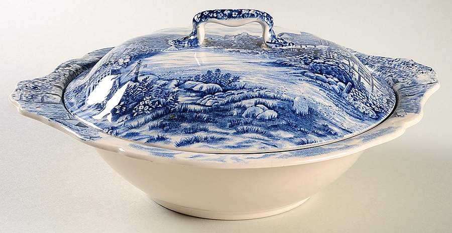 Olde English Countryside Blue Round Covered Vegetable by Johnson Brothers-1
