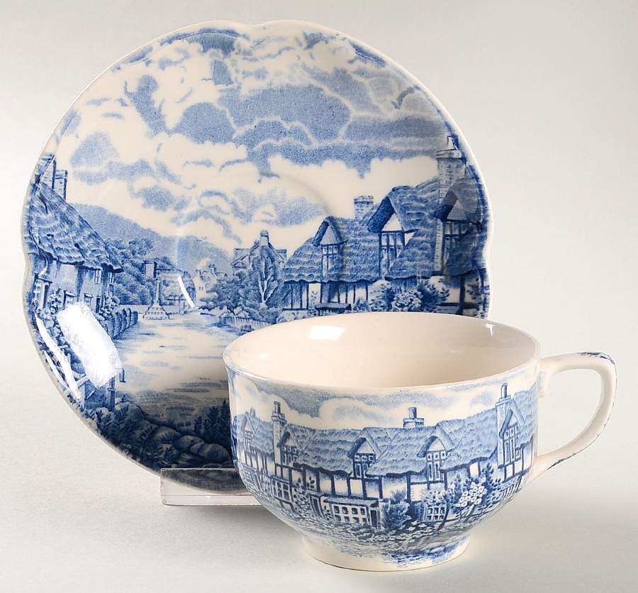 Olde English Countryside Blue Flat Cup & Saucer Set by Johnson Brothers-1
