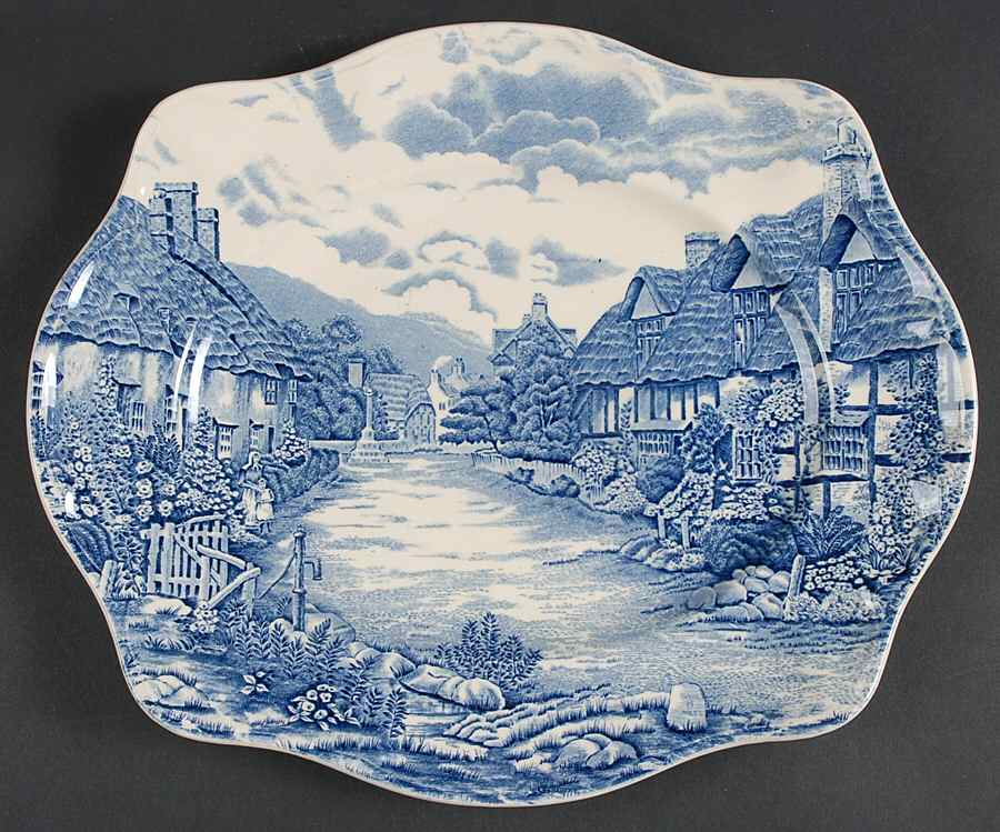 Olde English Countryside Blue 13" Oval Serving Platter by Johnson Brothers-1