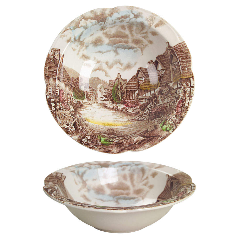 Olde English Countryside Brown Multicolor Rim Cereal Bowl by Johnson Brothers-1