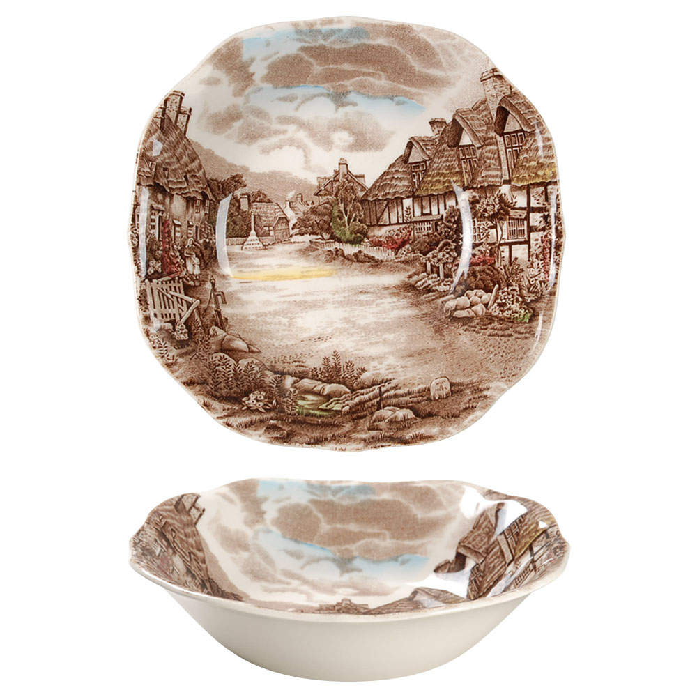 Olde English Countryside Brown Multicolor Square Soup Bowl by Johnson Brothers-1