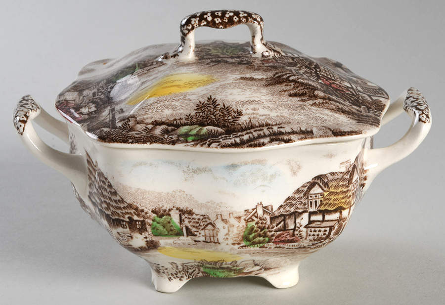 Olde English Countryside Brown Multicolor Sugar Bowl & Lid by Johnson Brothers-1