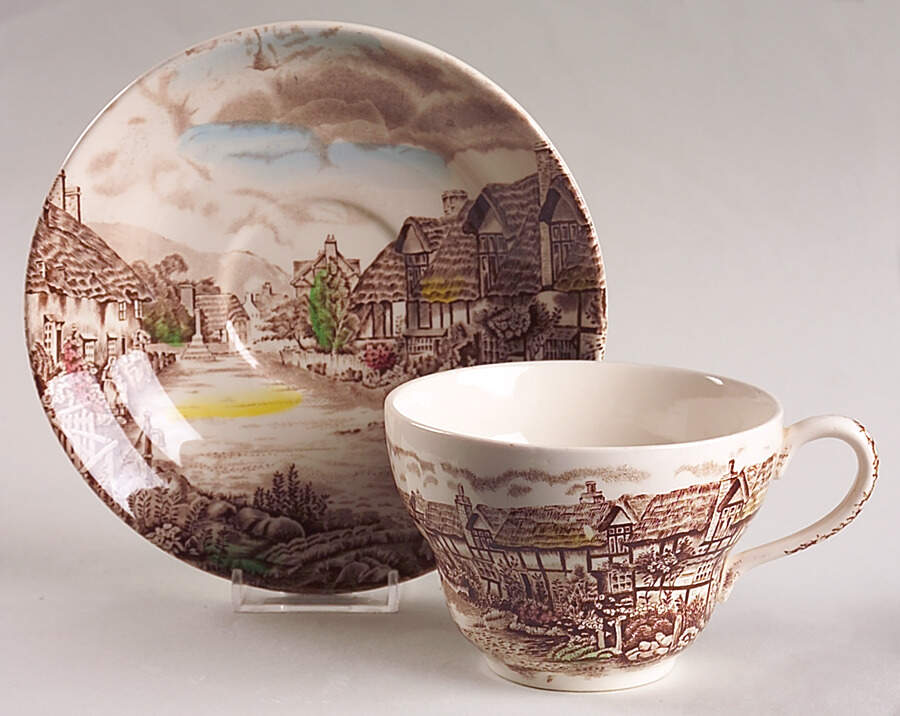 Olde English Countryside Brown Multicolor Joke Cup & Saucer Set by Johnson Brothers-1