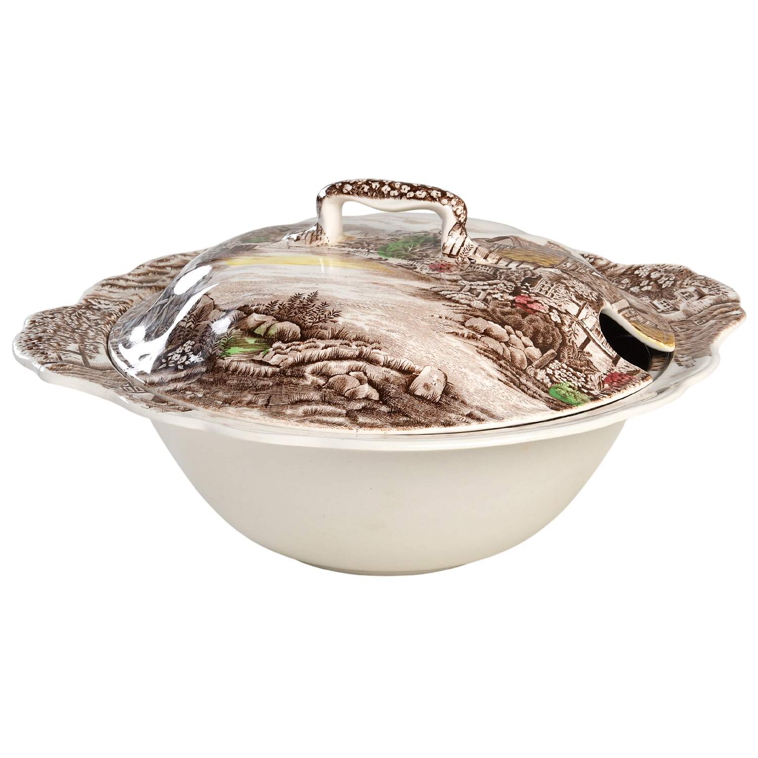 Olde English Countryside Brown Multicolor Large Round Covered Vegetable by Johnson Brothers-1