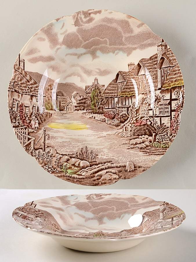 Olde English Countryside Brown Multicolor Rim Soup Bowl by Johnson Brothers-1