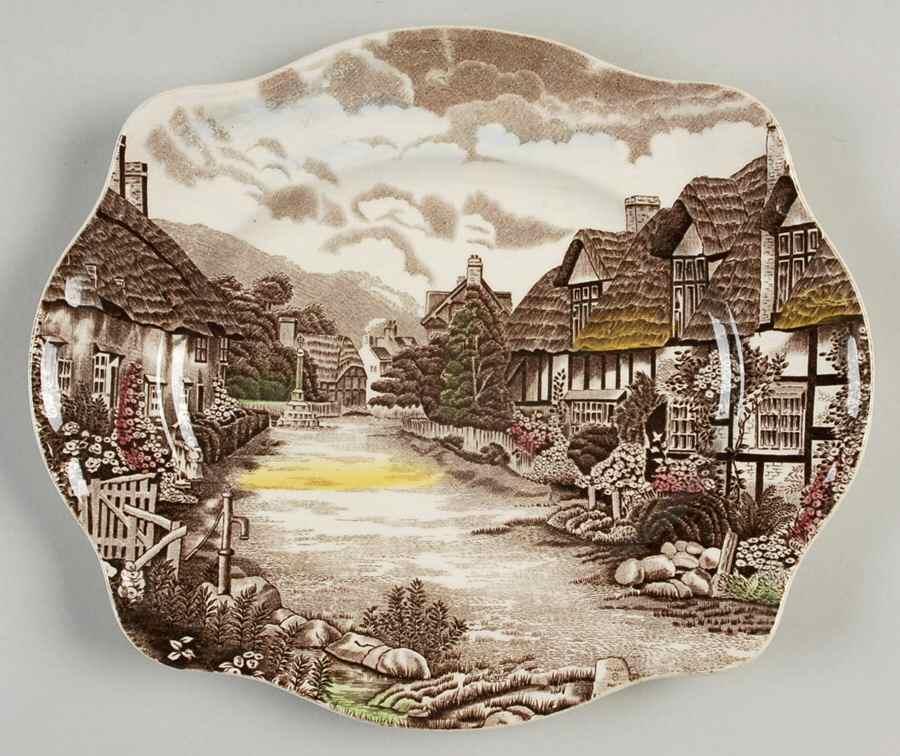 Olde English Countryside Brown Multicolor 11" Oval Serving Platter by Johnson Brothers-1