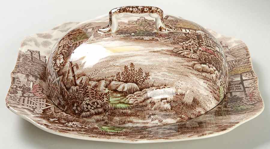 Olde English Countryside Brown Multicolor Muffin Dish & Lid by Johnson Brothers-1
