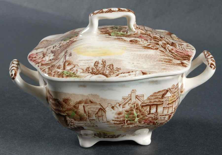 Olde English Countryside Brown Multicolor Mini Sugar Bowl & Lid by Johnson Brothers-1