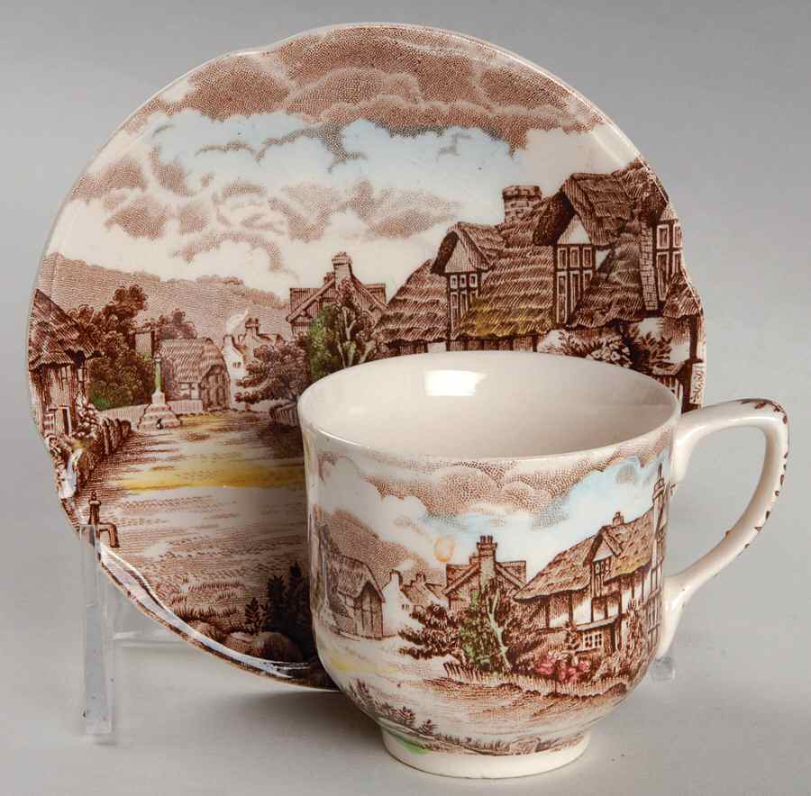 Olde English Countryside Brown Multicolor Flat Demitasse Cup & Saucer Set by Johnson Brothers-1
