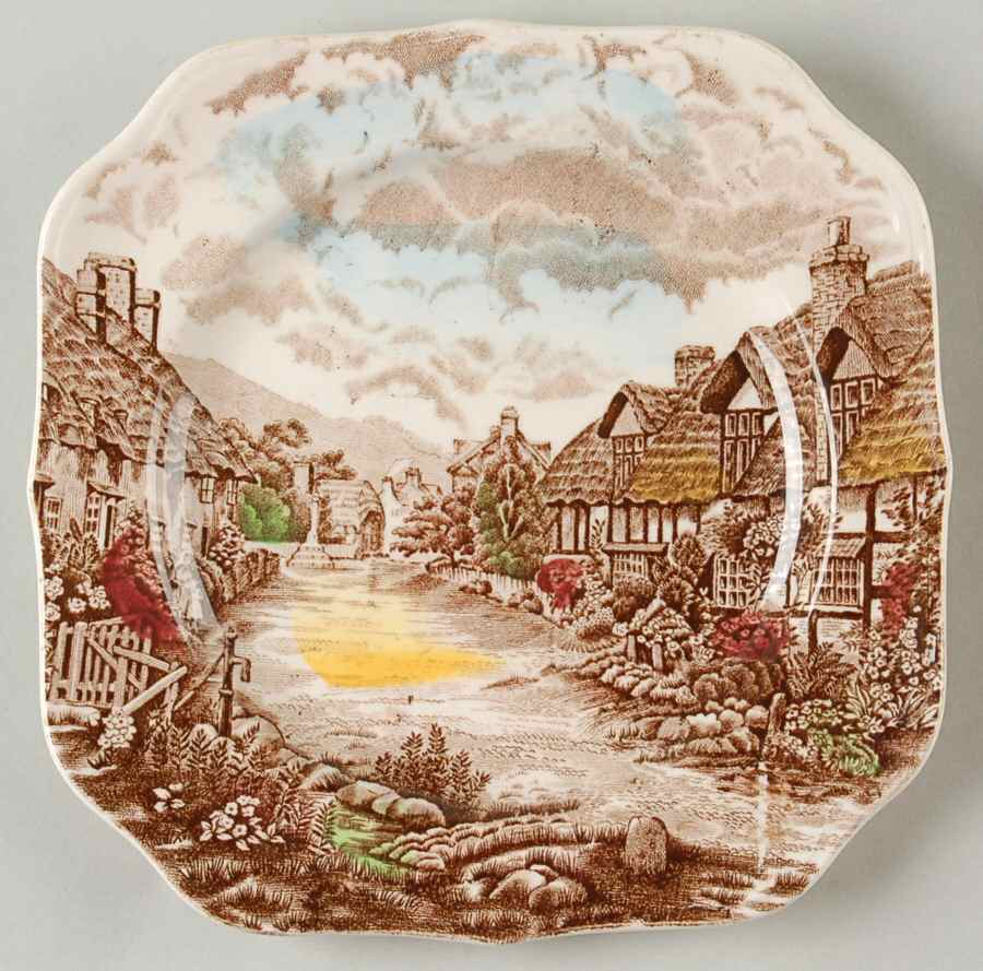 Olde English Countryside Brown Multicolor Square Bread & Butter Plate by Johnson Brothers-1