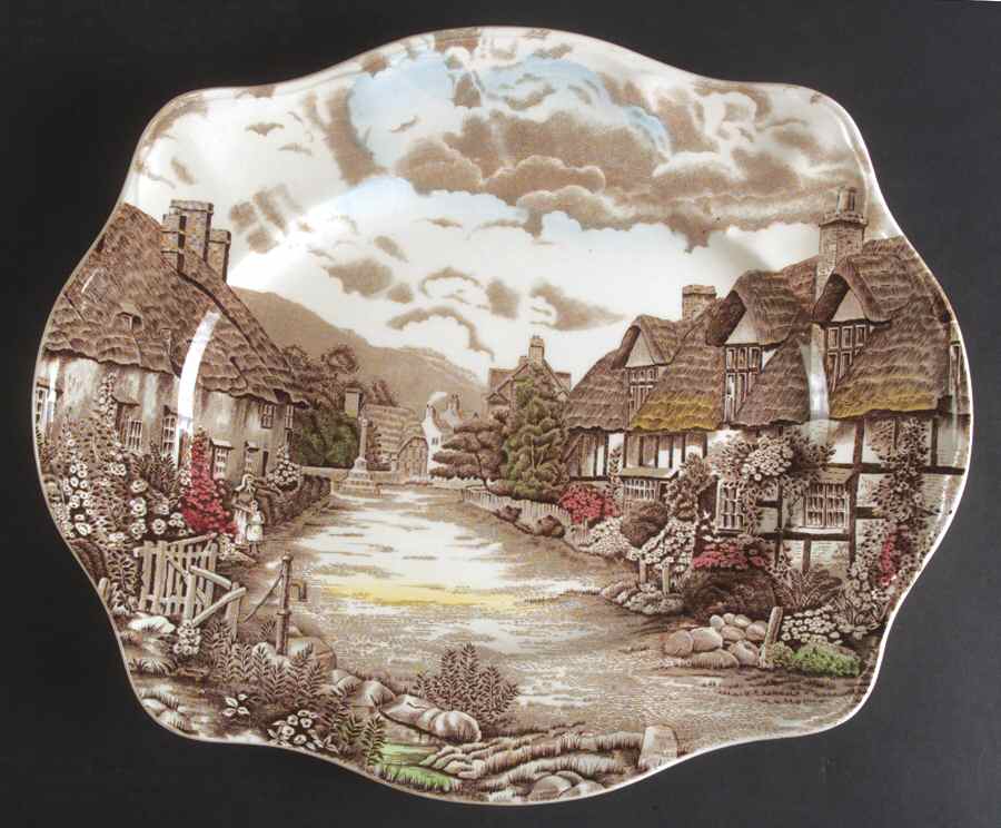 Olde English Countryside Brown Multicolor 13" Oval Serving Platter by Johnson Brothers-1