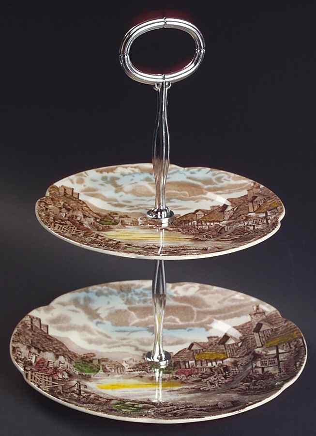 Olde English Countryside Brown Multicolor 2-Tiered Serving Tray (Salad & Bread/Butter Plate) by Johnson Brothers-1