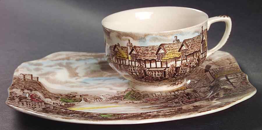Olde English Countryside Brown Multicolor Snack Plate & Cup Set by Johnson Brothers-1