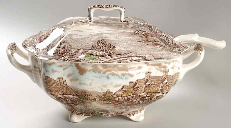 Olde English Countryside Brown Multicolor Rectangular Tureen & Lid with Ladle by Johnson Brothers-1