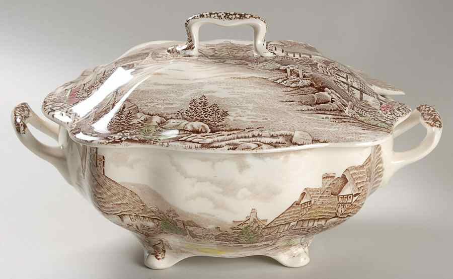 Olde English Countryside Brown Multicolor Rectangular Tureen & Lid by Johnson Brothers-1