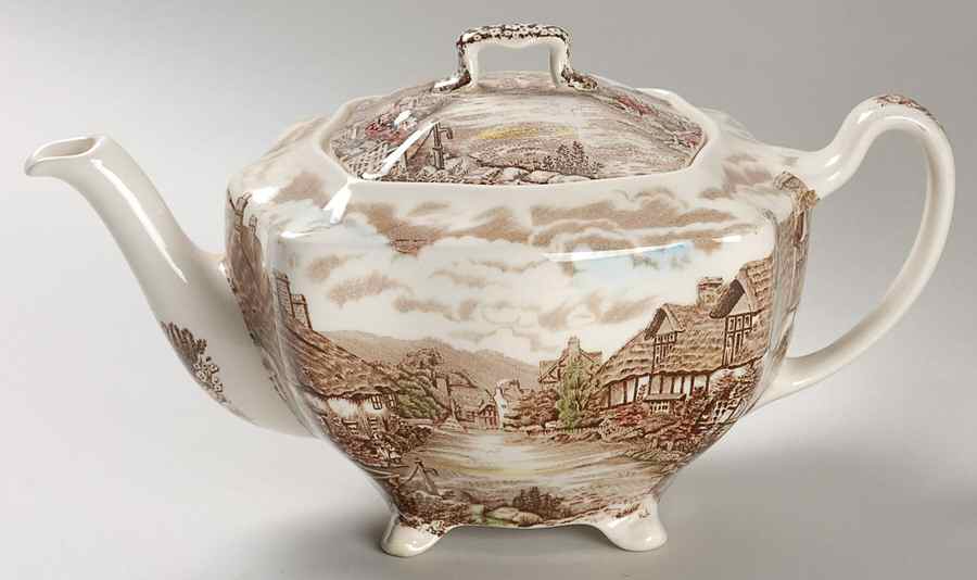 Olde English Countryside Brown Multicolor Teapot & Lid by Johnson Brothers-1