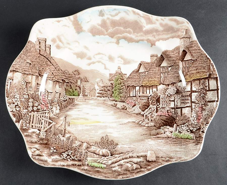 Olde English Countryside Brown Multicolor 14" Oval Serving Platter by Johnson Brothers-1
