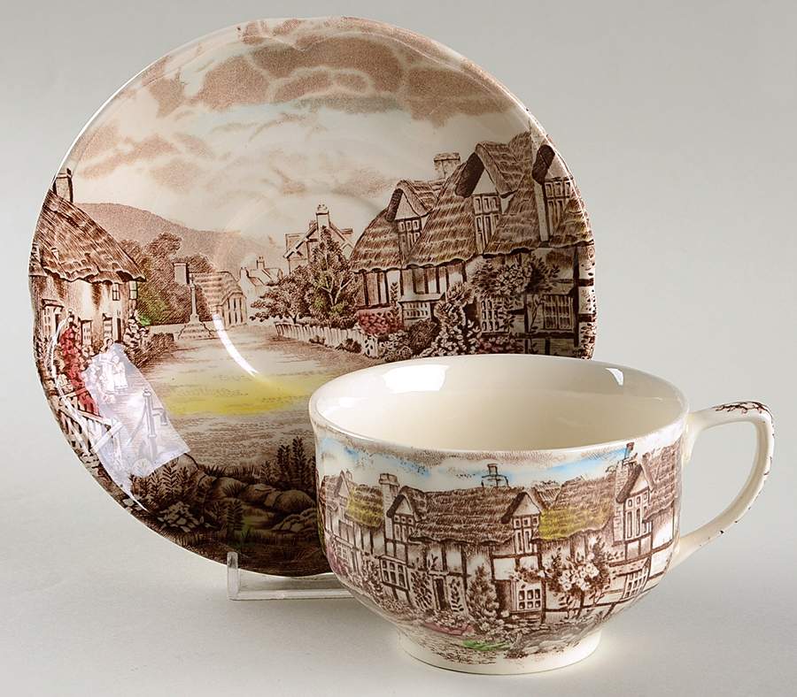 Olde English Countryside Brown Multicolor Oversized Cup & Saucer Set by Johnson Brothers-1
