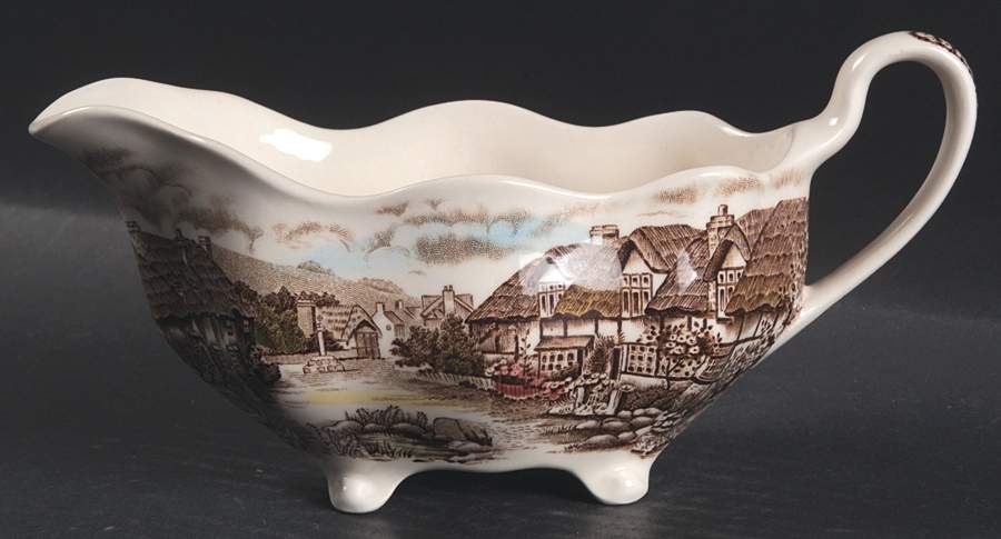 Olde English Countryside Brown Multicolor Gravy Boat by Johnson Brothers-1