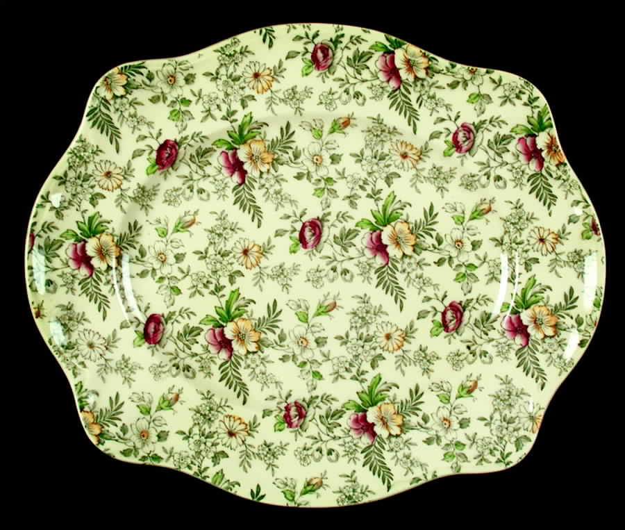 Old English Chintz Green Multicolor 12" Oval Serving Platter by Johnson Brothers-1
