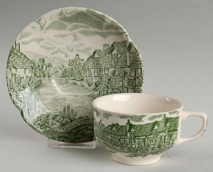 Olde English Countryside Green Flat Cup & Saucer Set by Johnson Brothers-1