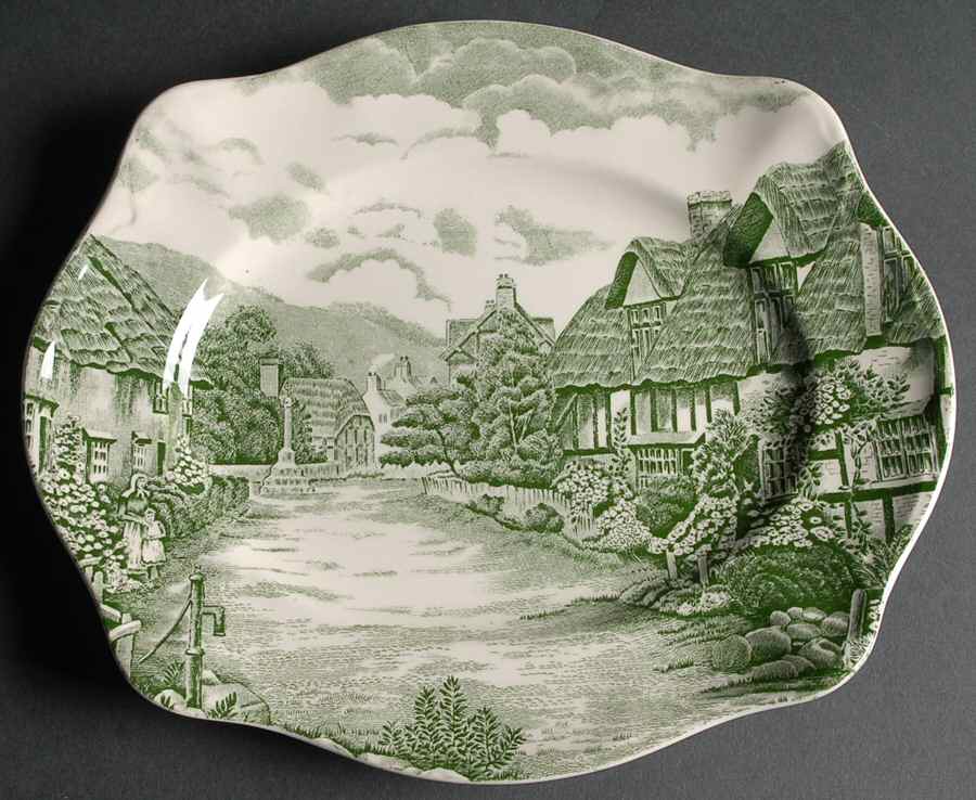 Olde English Countryside Green 10" Oval Serving Platter by Johnson Brothers-1