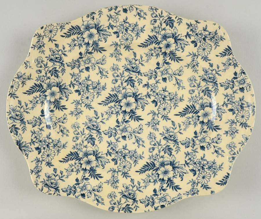 Old English Chintz Blue 12" Oval Serving Platter by Johnson Brothers-1