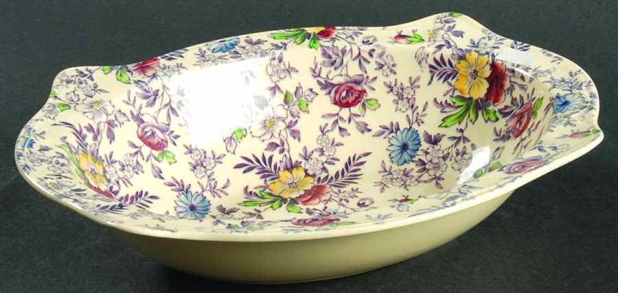 Old English Chintz Lavender Multicolor (Sovereign) 9" Oval Vegetable Bowl by Johnson Brothers-1