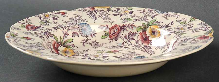 Old English Chintz Lavender Multicolor (Sovereign) Rim Soup Bowl by Johnson Brothers-1