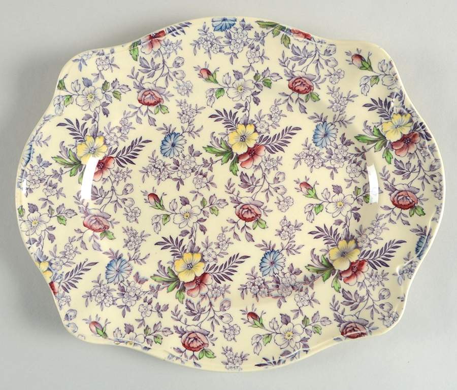 Old English Chintz Lavender Multicolor (Sovereign) 10" Oval Serving Platter by Johnson Brothers-1