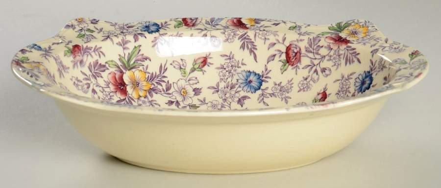 Old English Chintz Lavender Multicolor (Sovereign) 9" Oval Vegetable Bowl by Johnson Brothers-1