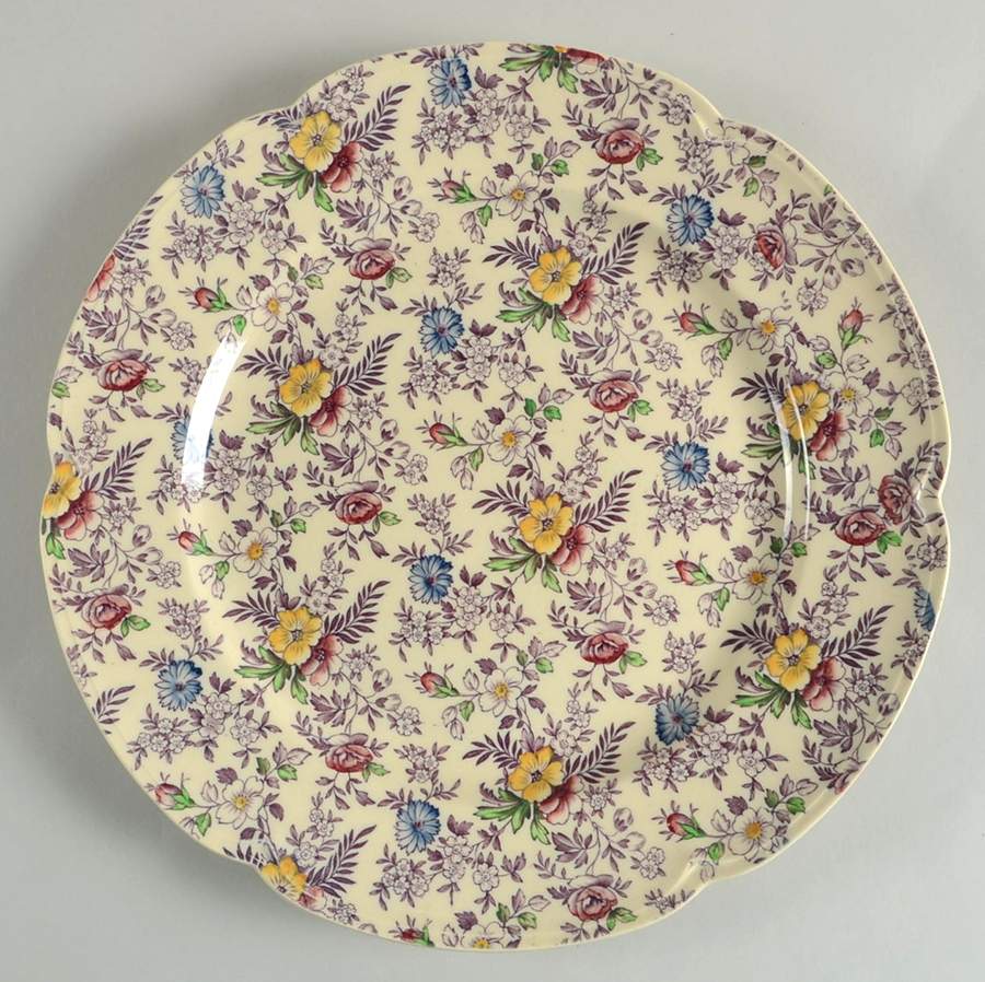 Old English Chintz Lavender Multicolor (Sovereign) 12" Chop Plate (Round Platter) by Johnson Brothers-1