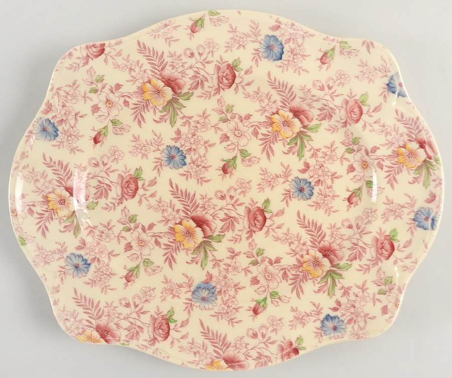 Old English Chintz Pink Multicolor 11" Oval Serving Platter by Johnson Brothers-1