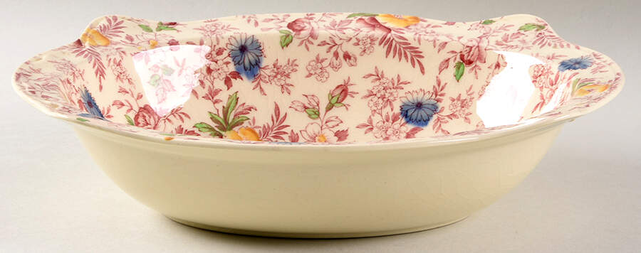 Old English Chintz Pink Multicolor 9" Oval Vegetable Bowl by Johnson Brothers-1
