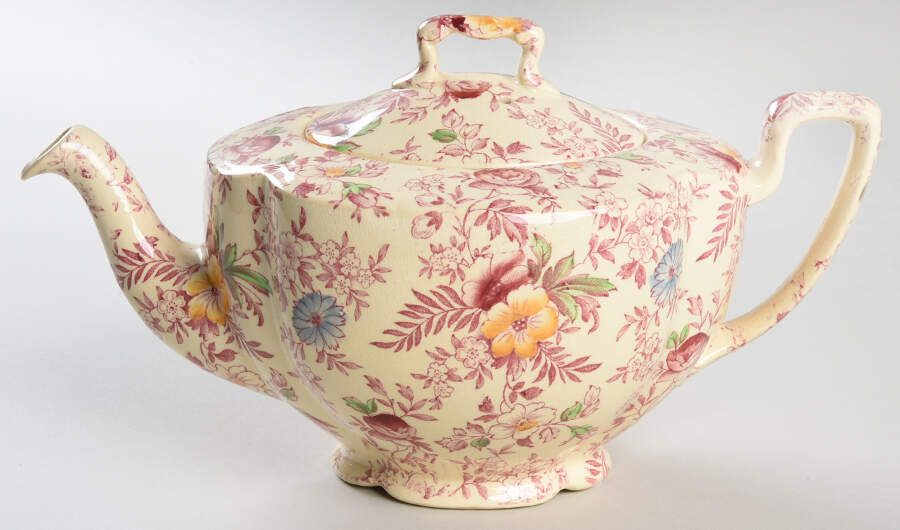 Old English Chintz Pink Multicolor Teapot & Lid by Johnson Brothers-1