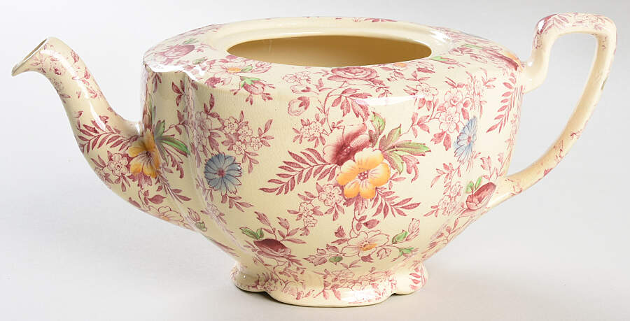 Old English Chintz Pink Multicolor Teapot No Lid by Johnson Brothers-1
