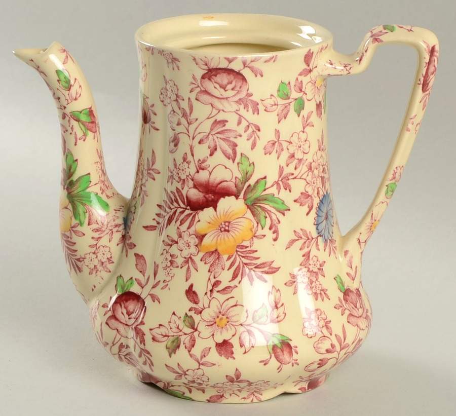 Old English Chintz Pink Multicolor Mini Coffee Pot No Lid by Johnson Brothers-1