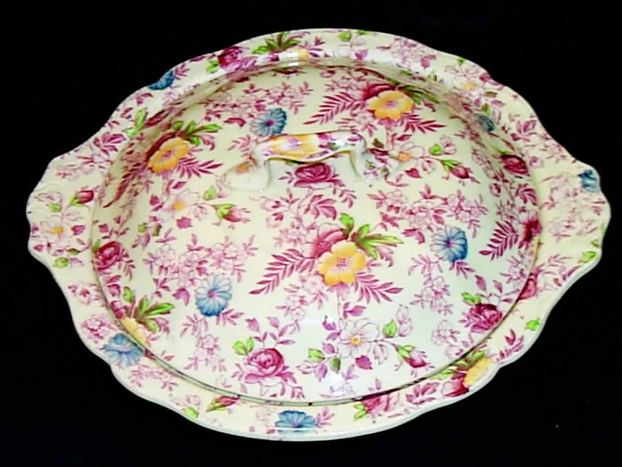 Old English Chintz Pink Multicolor Round Covered Vegetable by Johnson Brothers-1