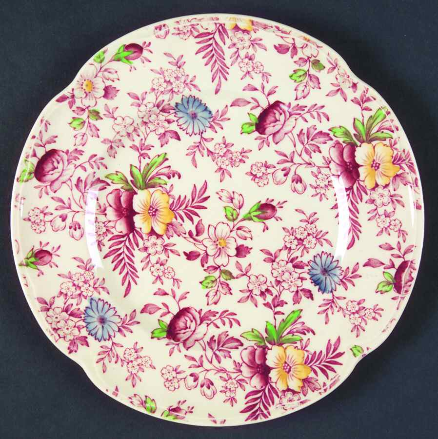 Old English Chintz Pink Multicolor Dessert/Pie Plate by Johnson Brothers-1
