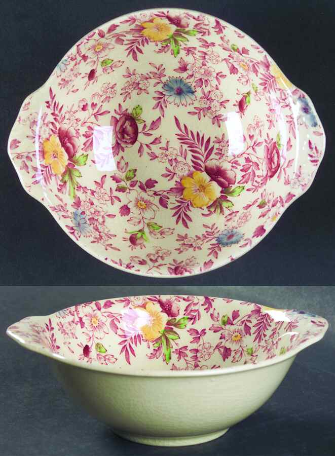Old English Chintz Pink Multicolor Lugged Fruit/Dessert (Sauce) Bowl by Johnson Brothers-1