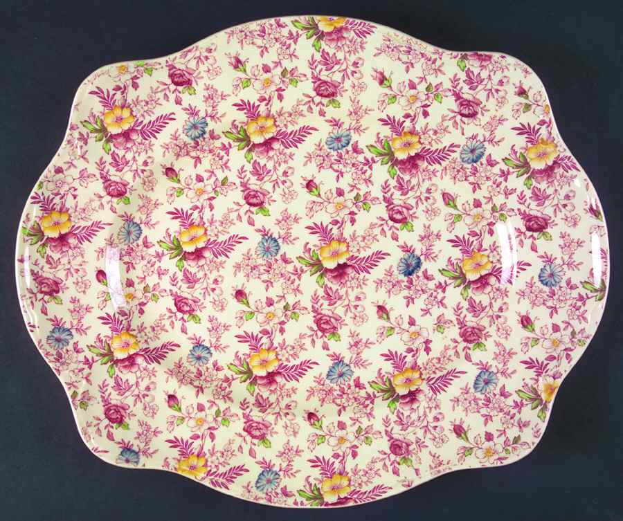 Old English Chintz Pink Multicolor 15" Oval Serving Platter by Johnson Brothers-1