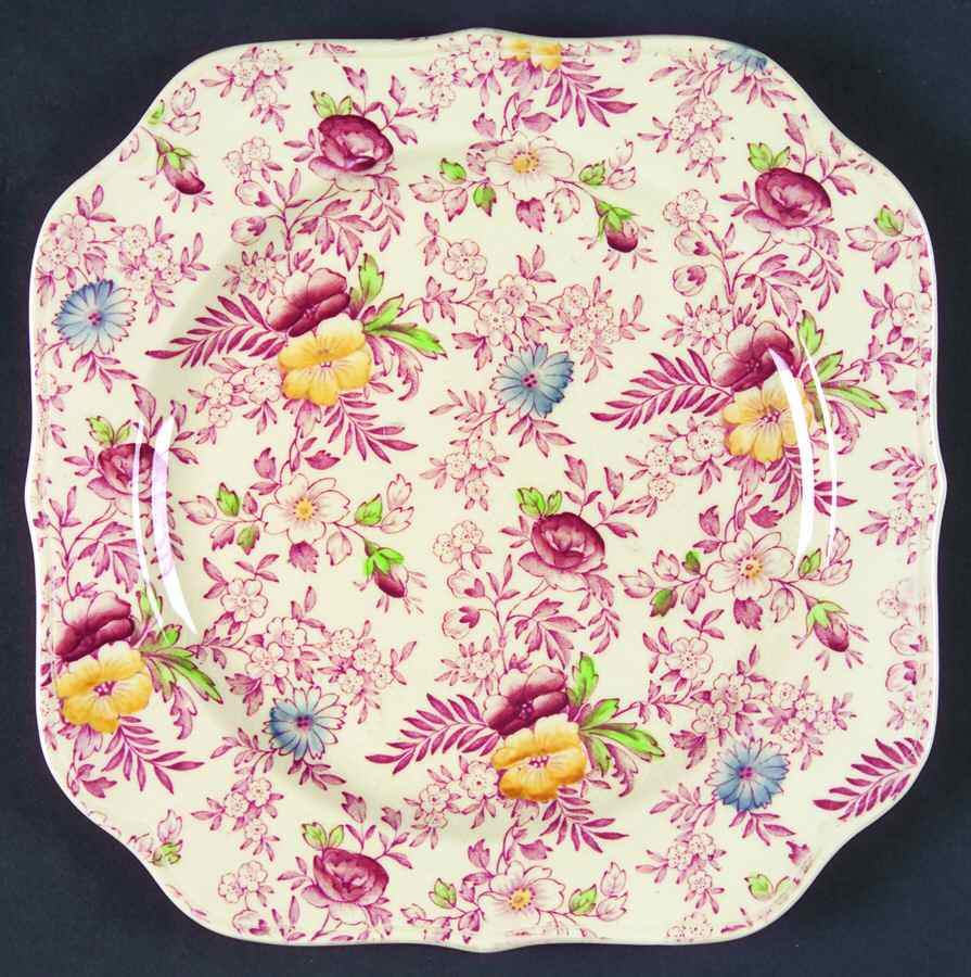 Old English Chintz Pink Multicolor Square Salad Plate by Johnson Brothers-1