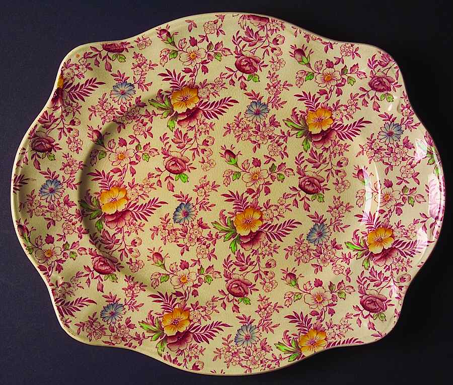 Old English Chintz Pink Multicolor 12" Oval Serving Platter by Johnson Brothers-1