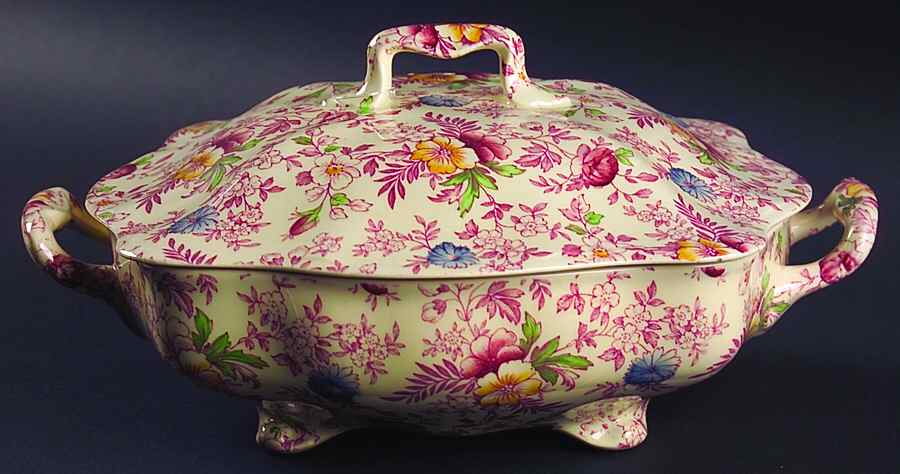 Old English Chintz Pink Multicolor Square Covered Vegetable by Johnson Brothers-1