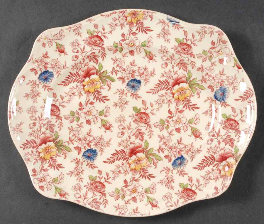 Old English Chintz Pink Multicolor 10" Oval Serving Platter by Johnson Brothers-1