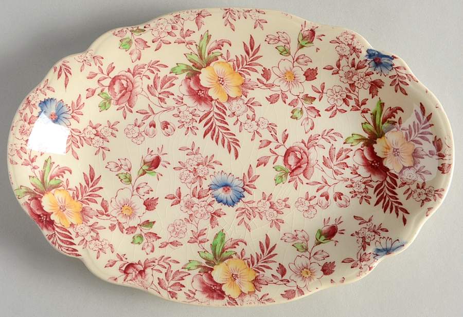 Old English Chintz Pink Multicolor Relish/Gravy Underplate by Johnson Brothers-1