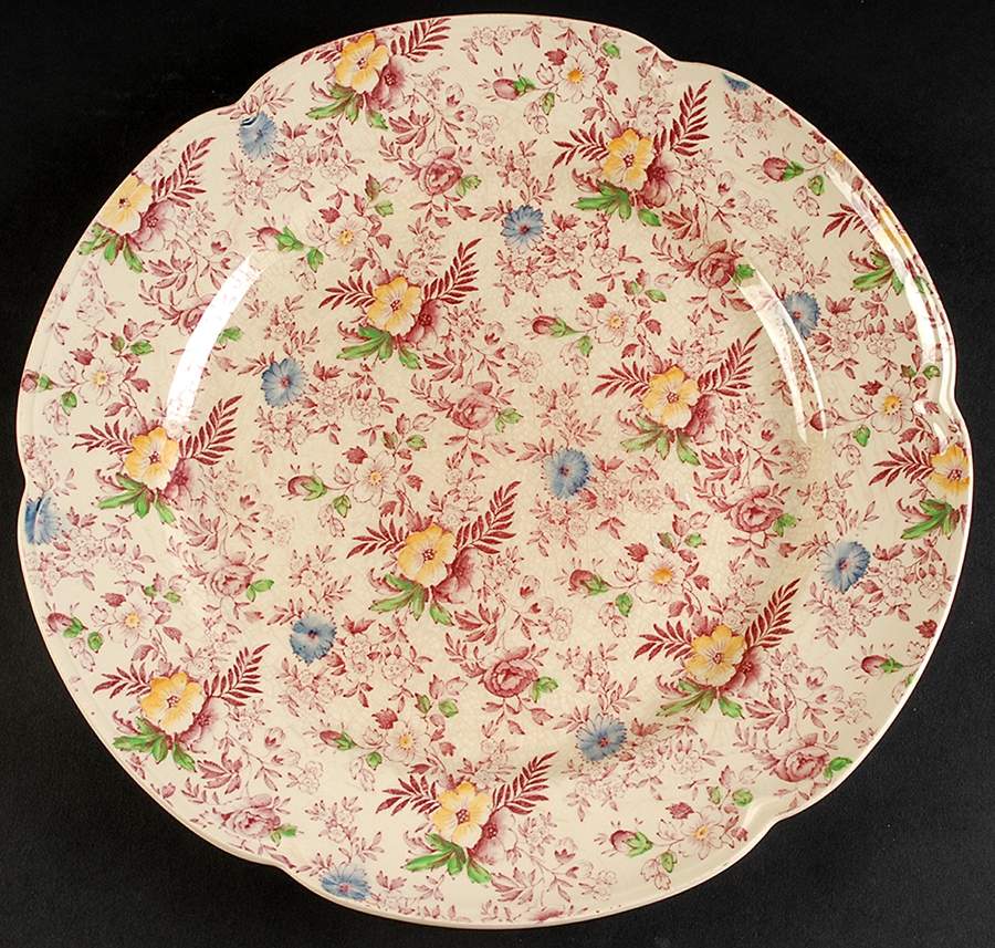 Old English Chintz Pink Multicolor 12" Chop Plate (Round Platter) by Johnson Brothers-1