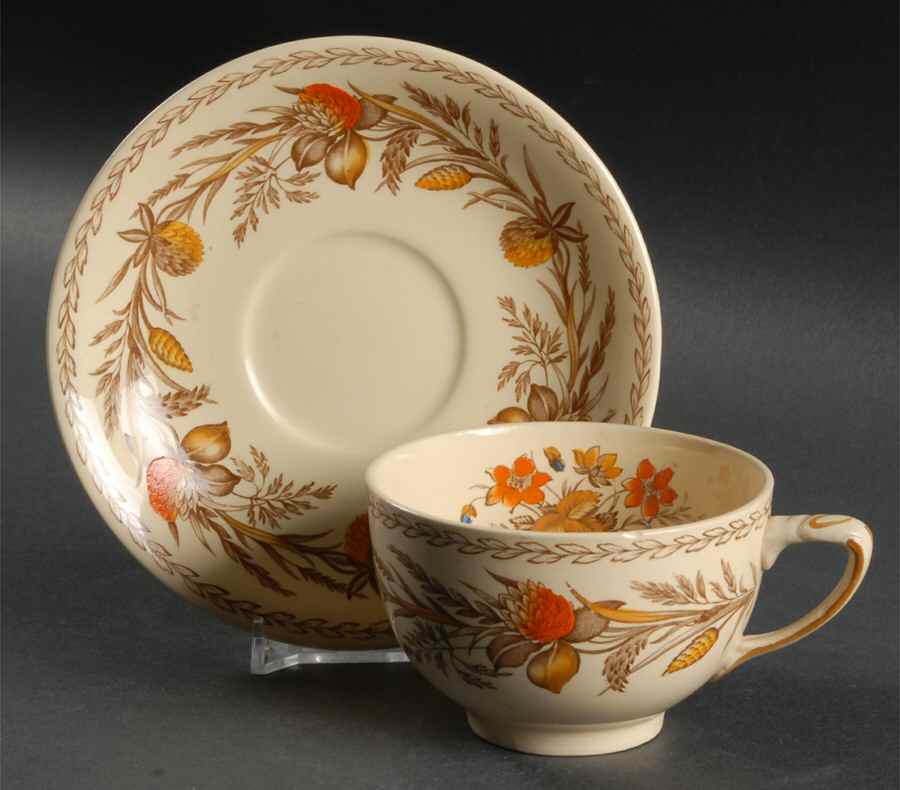 Old English Clover Brown Multicolor Flat Cup & Saucer Set by Johnson Brothers-1