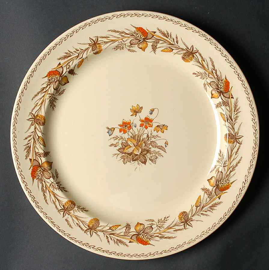 Old English Clover Brown Multicolor 12" Chop Plate (Round Platter) by Johnson Brothers-1
