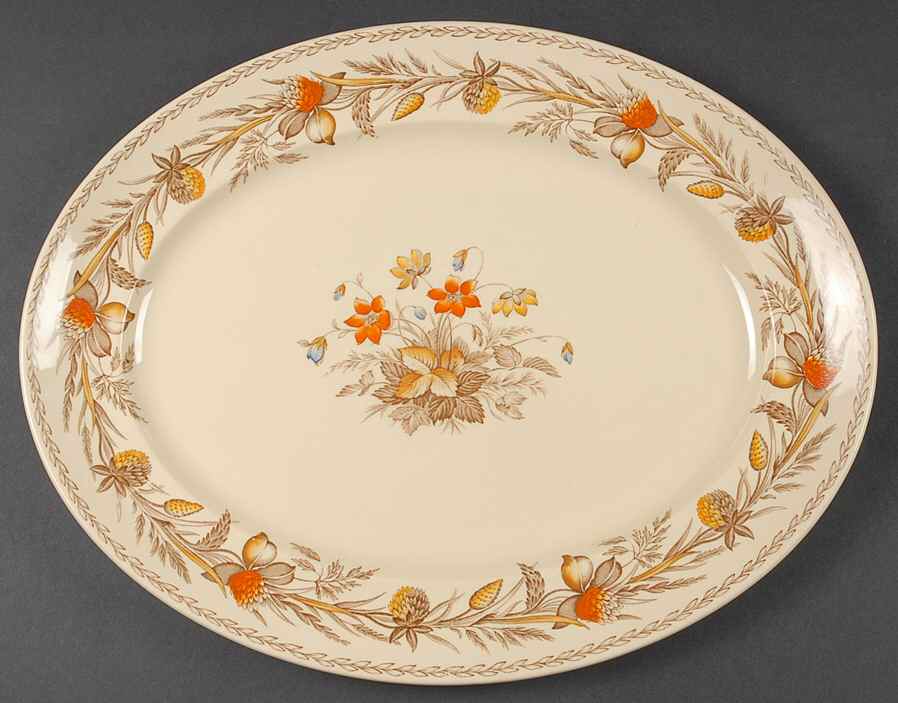 Old English Clover Brown Multicolor 15" Oval Serving Platter by Johnson Brothers-1